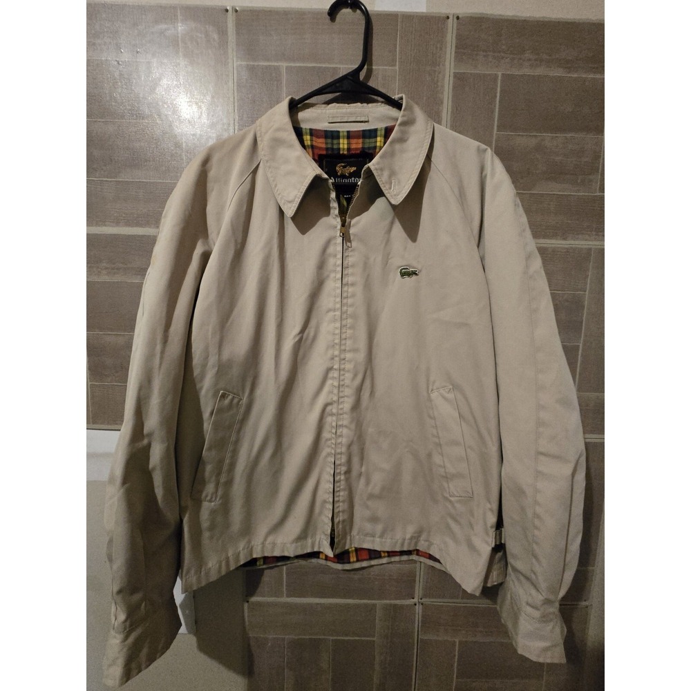 Vtg Alligator Gator HARRINGTON Jacket Size 44R Large Tan Beige W/ Plaid Lining‎